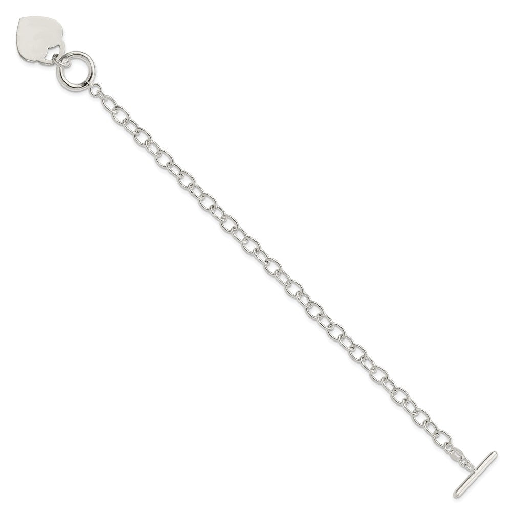 Sterling Silver Oval Link Engraveable Heart Bracelet 7.5 inches