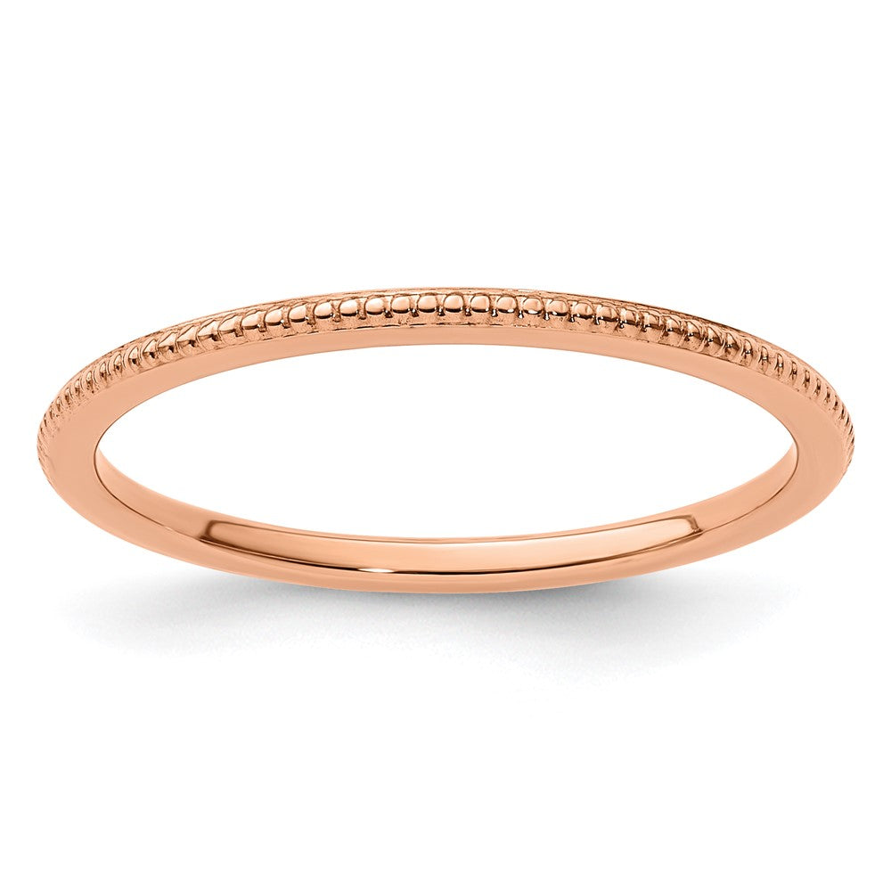 10K Rose Gold 1.2mm Beaded Stackable Band Size 7.5