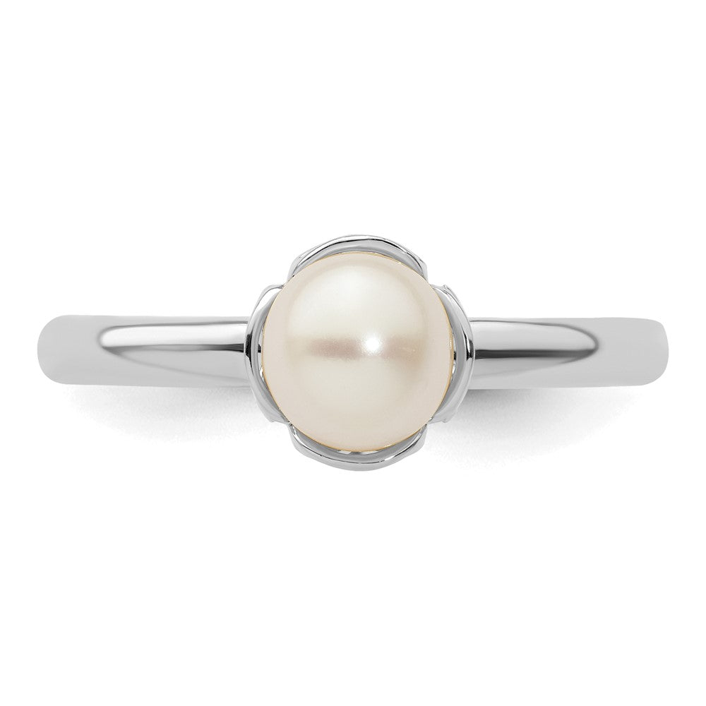 Sterling Silver Stack Exp. Polished White FW Cultured Pearl Ring Size -6