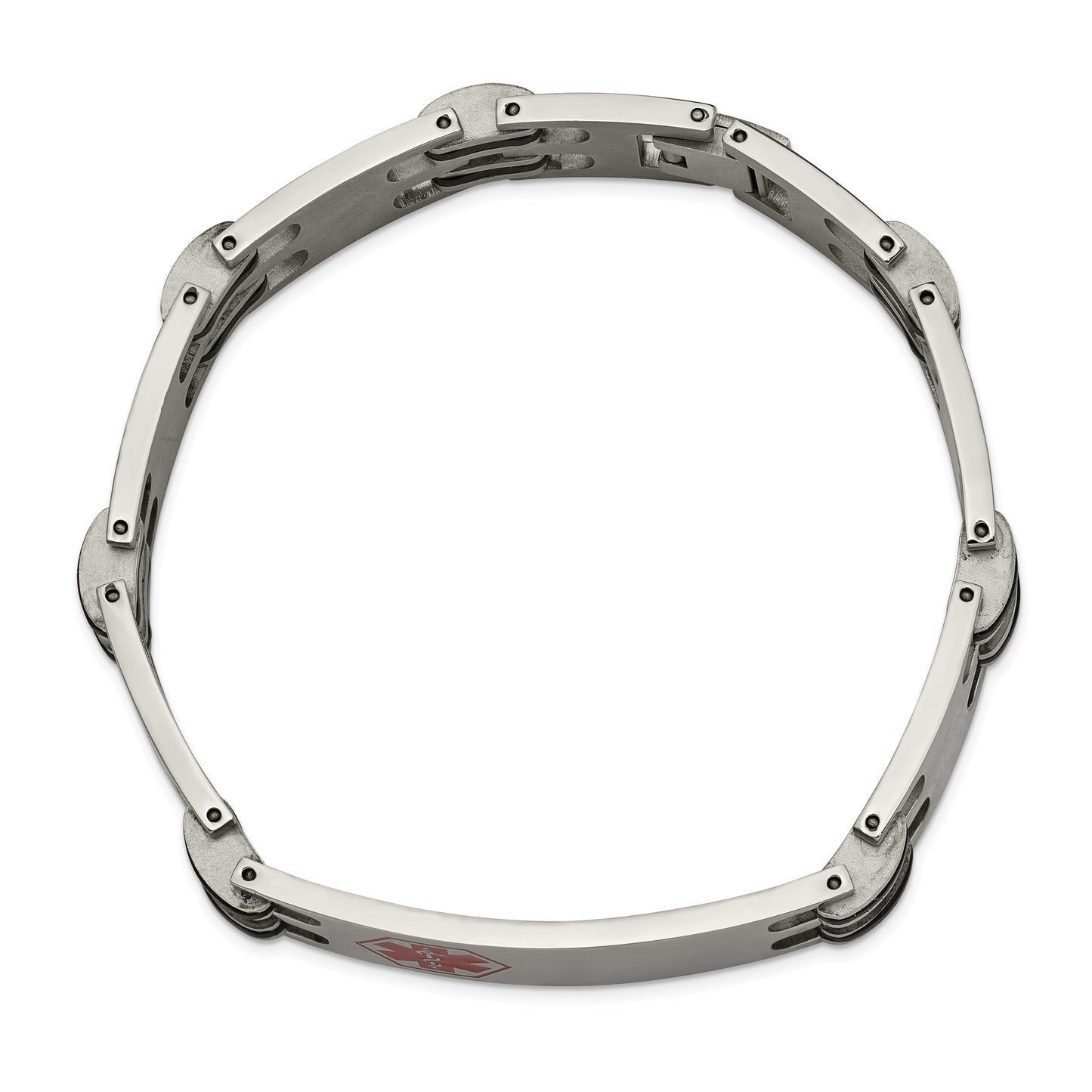 Stainless Steel Black Rubber Red Enamel 8.25in Medical ID Bracelet 8.25 inches