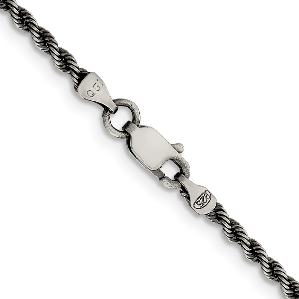 Sterling Silver Ruthenium-plated 2.3mm Rope Chain 22 Inches