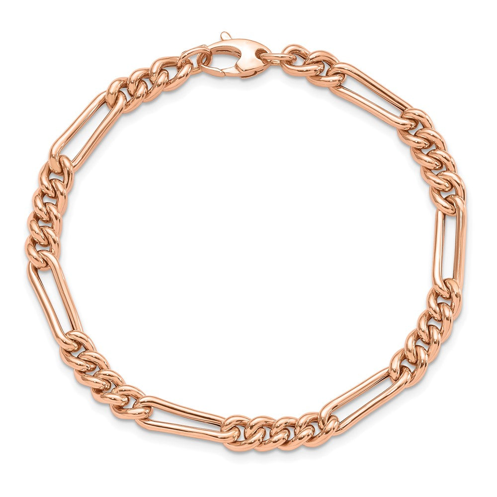 14K Rose Gold Polished Figaro Link Bracelet 7.5  inches