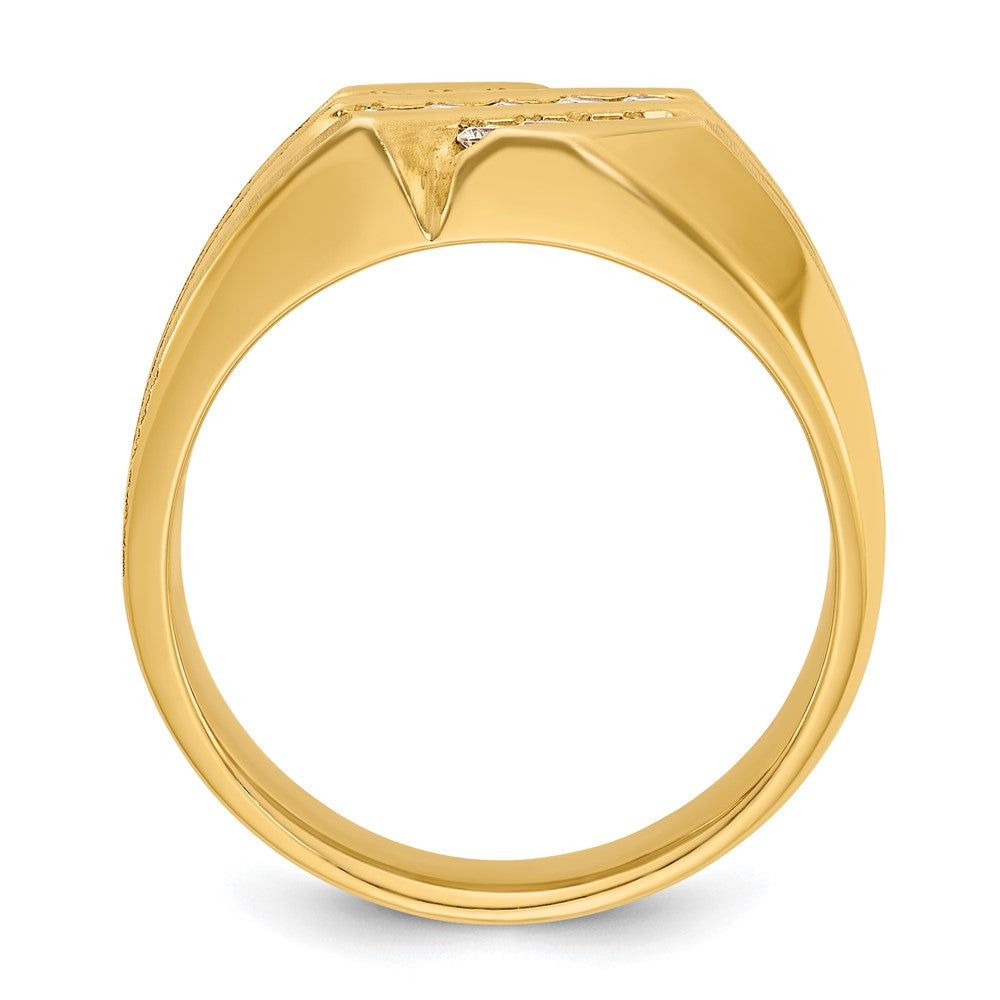 IBGoodman 14k Men's Polished Satin and Grooved 1/2 Carat AA Quality Diamond Ring