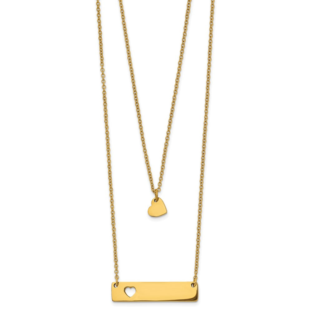 Stainless Steel Polished Yellow IP Heart Bar Multi Strand 1.5in ext Necklac