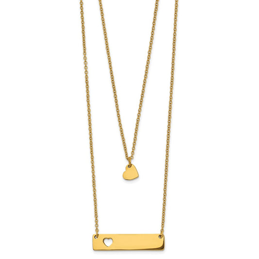 Stainless Steel Polished Yellow IP Heart Bar Multi Strand 1.5in ext Necklac