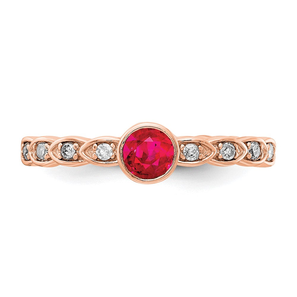Sterling Silver Rose Tone Created Ruby and Diamond Ring