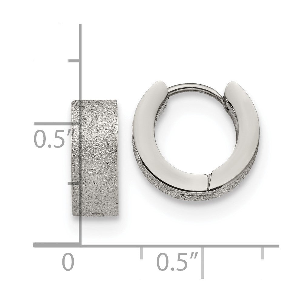 Stainless Steel Polished and Sandblasted 5mm Hinged Hoop Earrings
