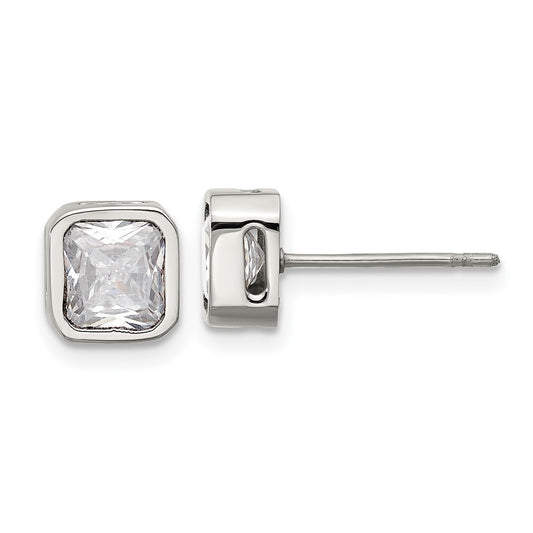 Chisel Stainless Steel Polished 6mm CZ Squared Stud Earrings
