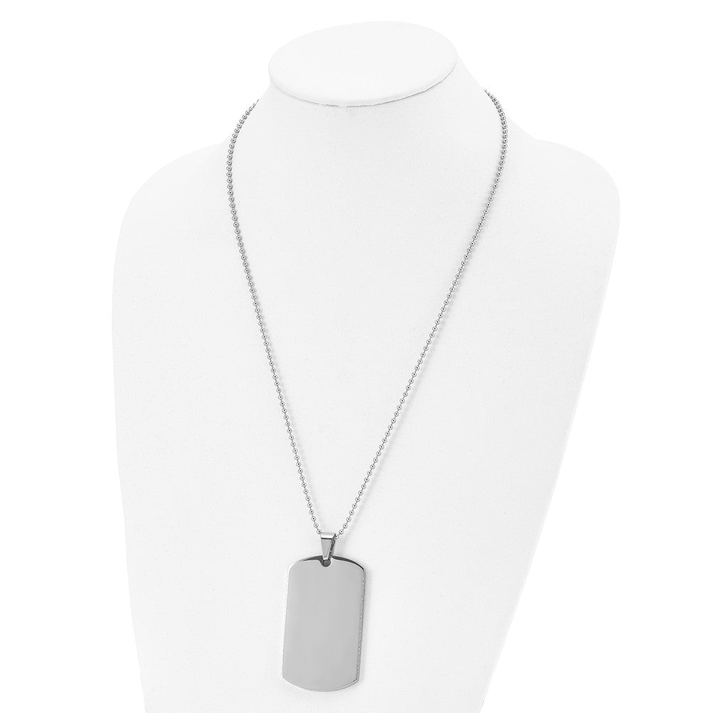 Stainless Steel Brushed & Polished Round Edge XLarge 4mm DogTag Necklace