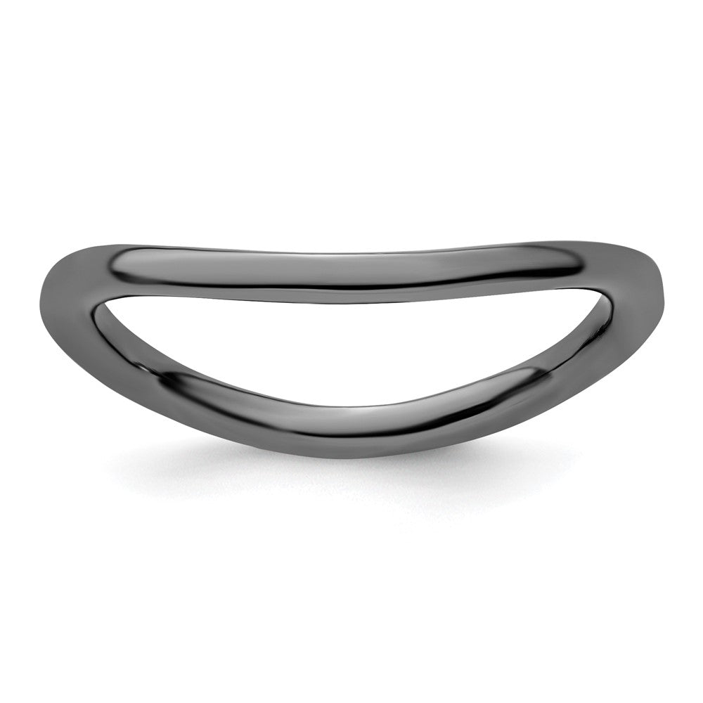 Sterling Silver Stackable Expressions Polished Black-plated Wave Ring Size -9