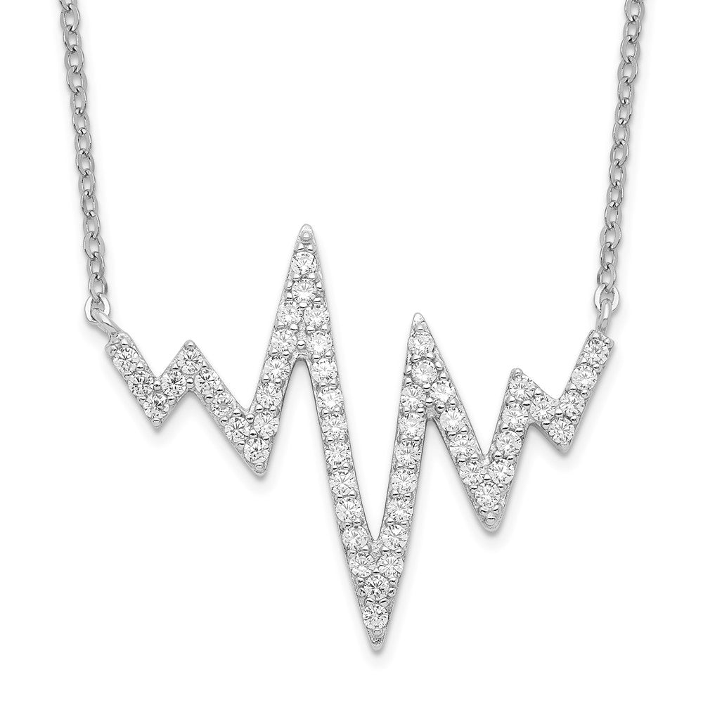 Sterling Silver Rhodium-plated CZ Heartbeat Necklace 18 Inches