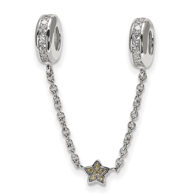 Sterling Silver Reflections Rhodium-plated 3in Security Chain CZ Beads
