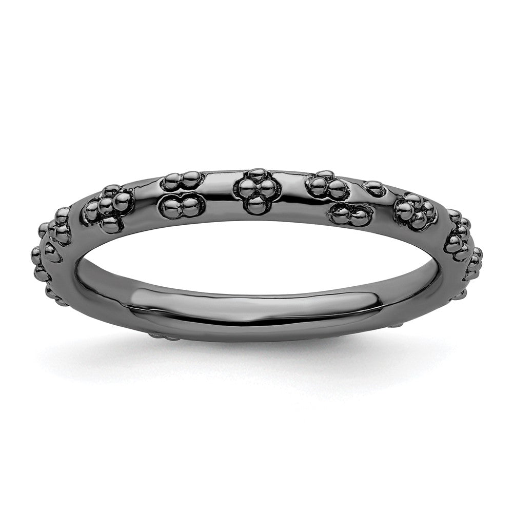 Sterling Silver Stackable Expressions Black-plated Textured Ring Size -9