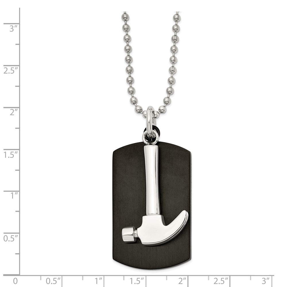Stainless Steel Polished Black IP-plated Hammer Dog Tag 24in Necklace