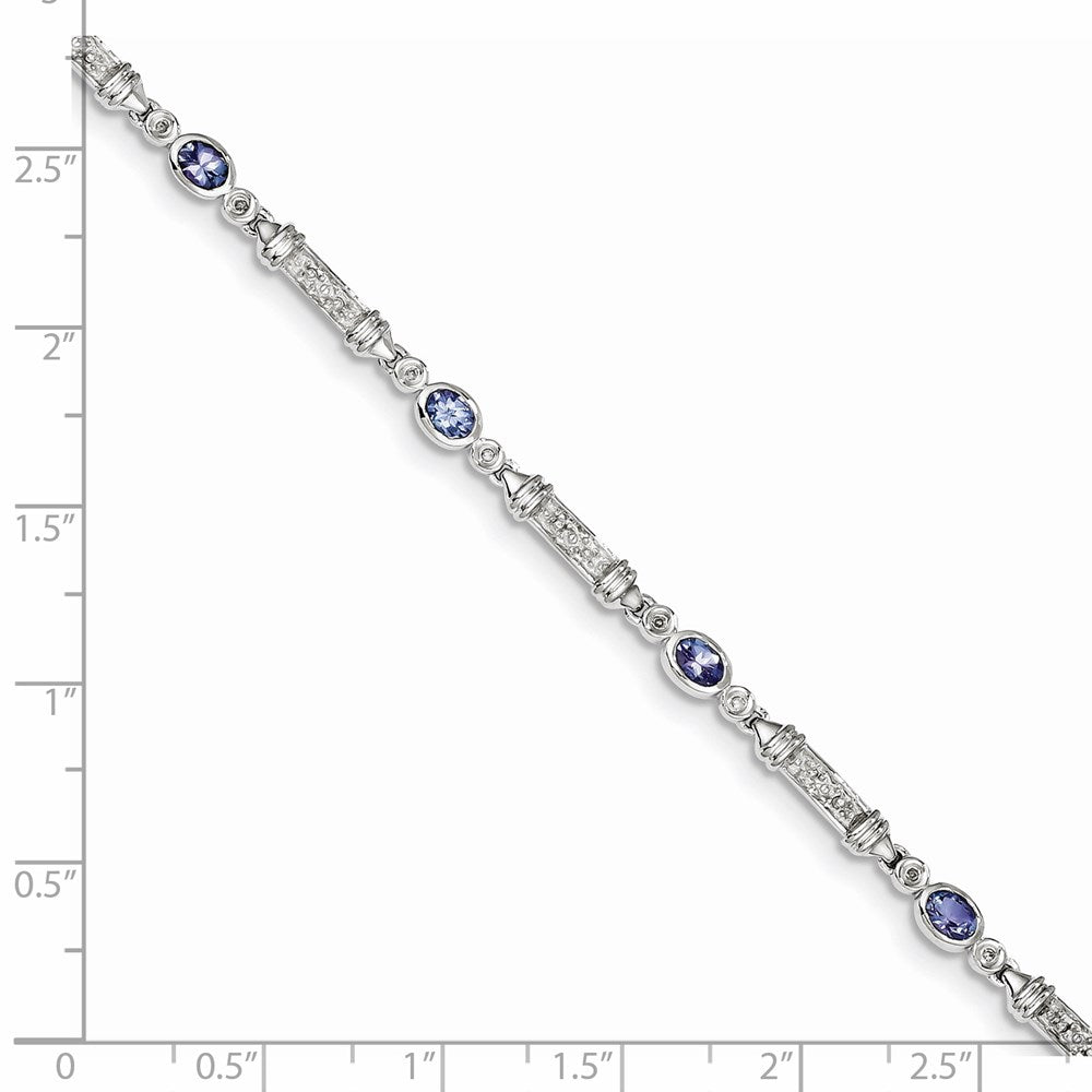 Sterling Silver Rhodium-plated Tanzanite and Diamond Bracelet 7 inches