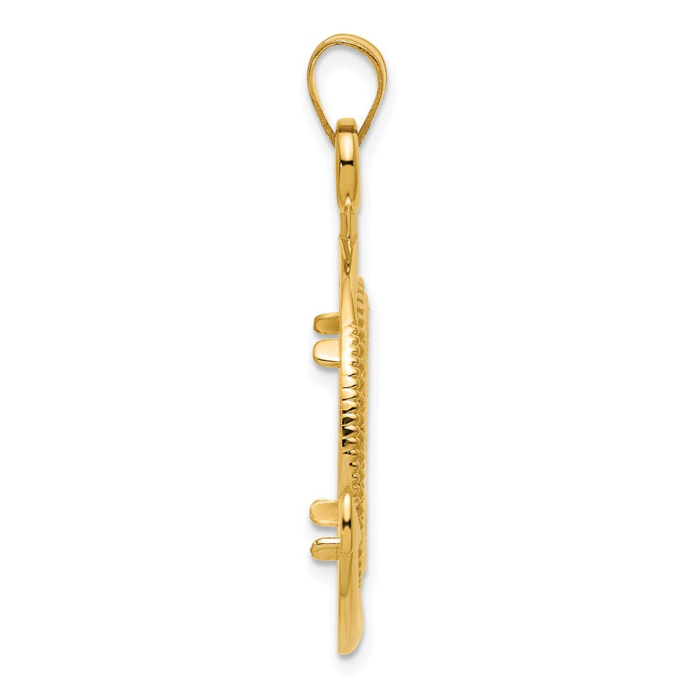 14k Diamond Cut Ships Anchor with 16.5mm Prong Coin Bezel Pendant