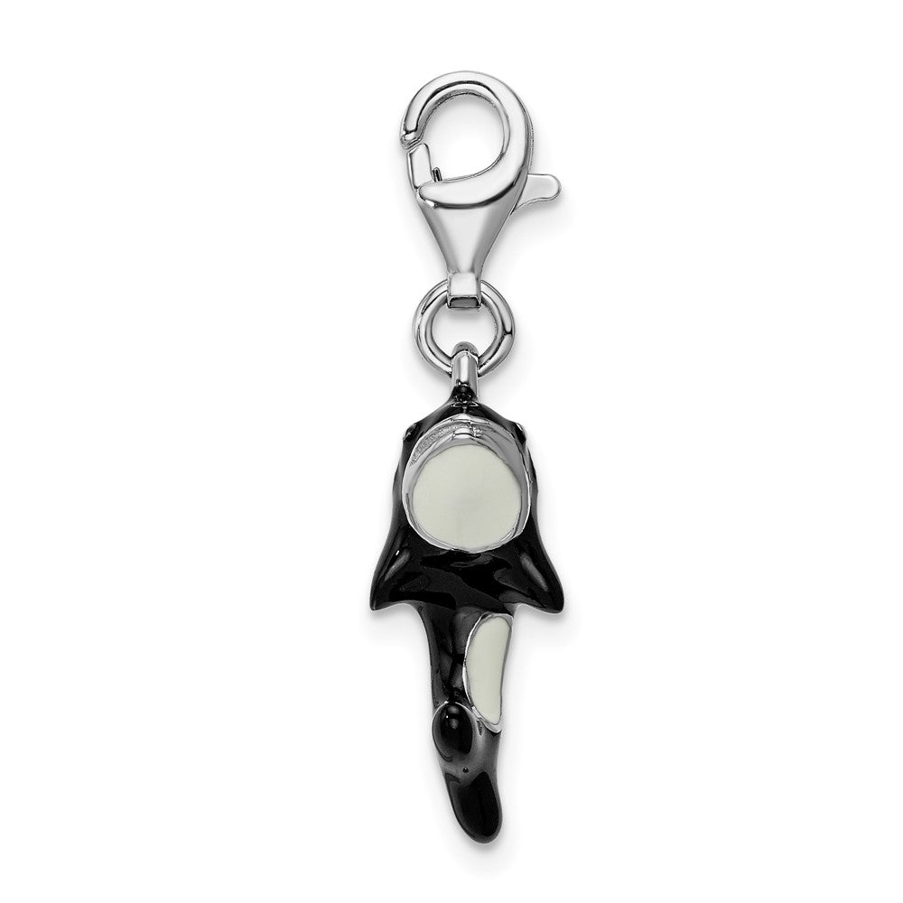Sterling Silver 3-D Enameled Orca Whale w/Lobster Clasp Charm