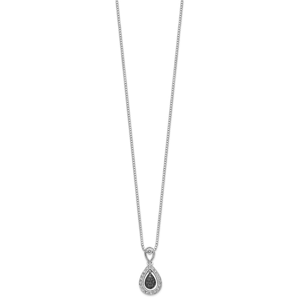 White Night Sterling Silver Rhodium-plated Black with White Diamond Double Teardrop 18 Inch Necklace with 2 Inch Extender 18 Inches