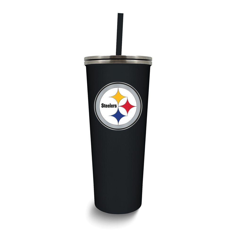 NFL Pittsburgh Steelers Stainless Steel 24 ounce Skinny Tumbler with Emblem and Straw