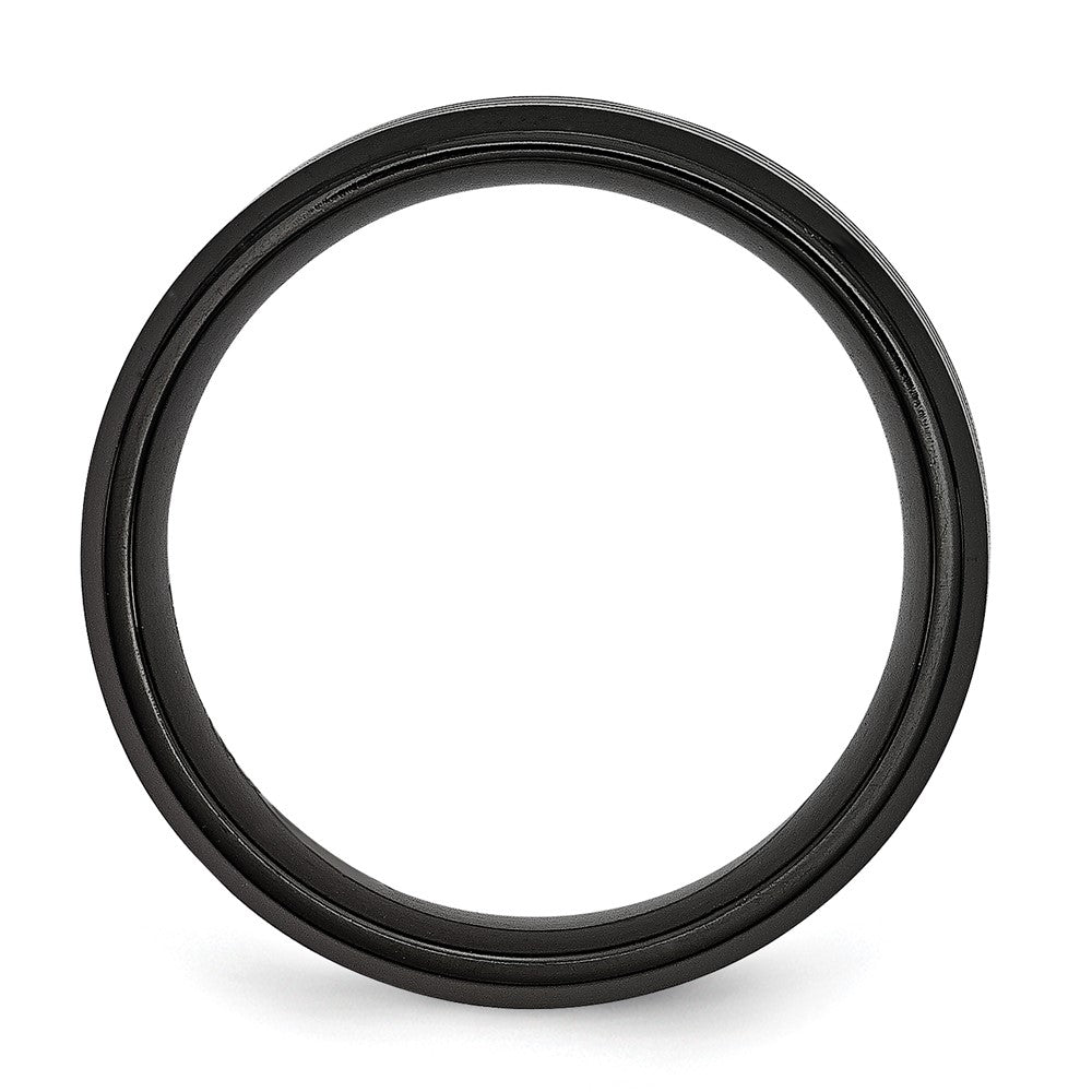 Stainless Steel Brushed/Polished Black IP-plated Striped 8mm Band Size - 7