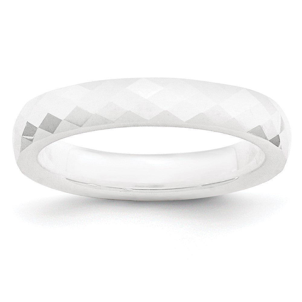 Ceramic White 4mm Faceted Polished Band Size - 7