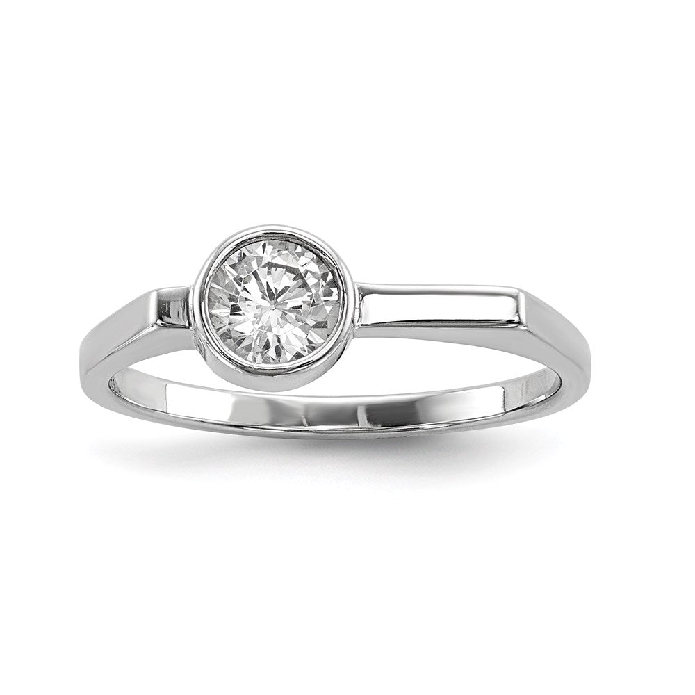 Sterling Silver Rhodium-plated Round CZ Ring