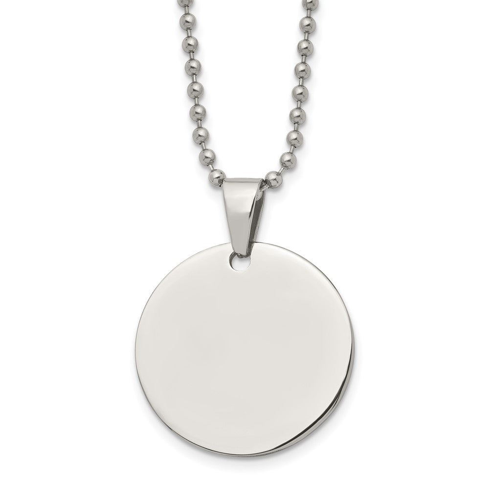 Stainless Steel Brushed & Polished Round 2mm Dog Tag 24in Necklace