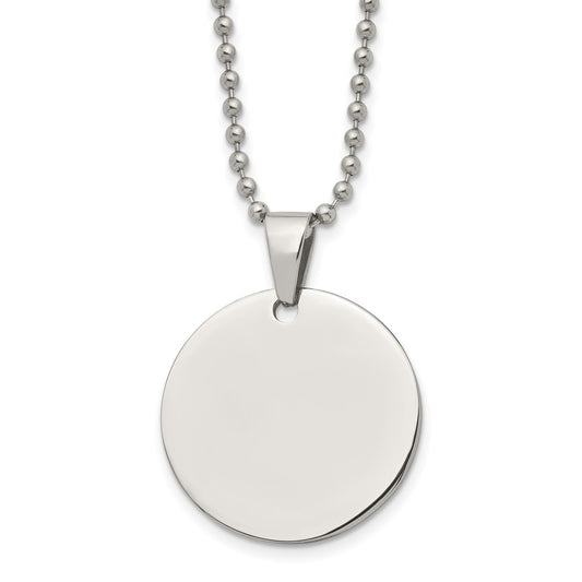 Stainless Steel Brushed & Polished Round 2mm Dog Tag 24in Necklace
