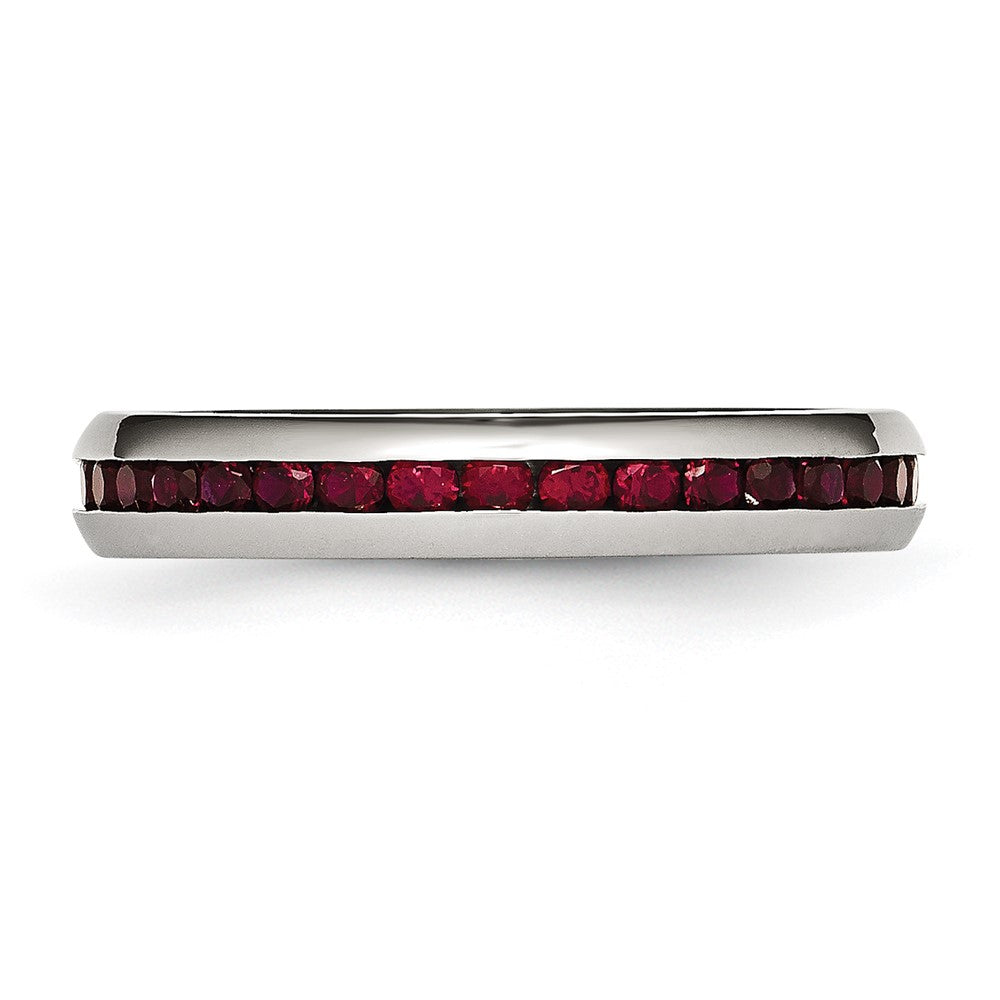 Stainless Steel Polished 4mm January Dark Red CZ Ring Size - 9