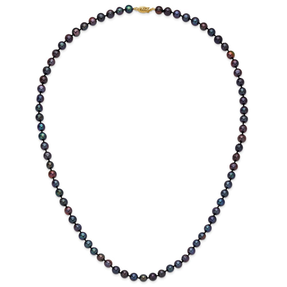 14k 6-7mm Black Near-Round Freshwater Cultured Pearl 24 inch Necklace