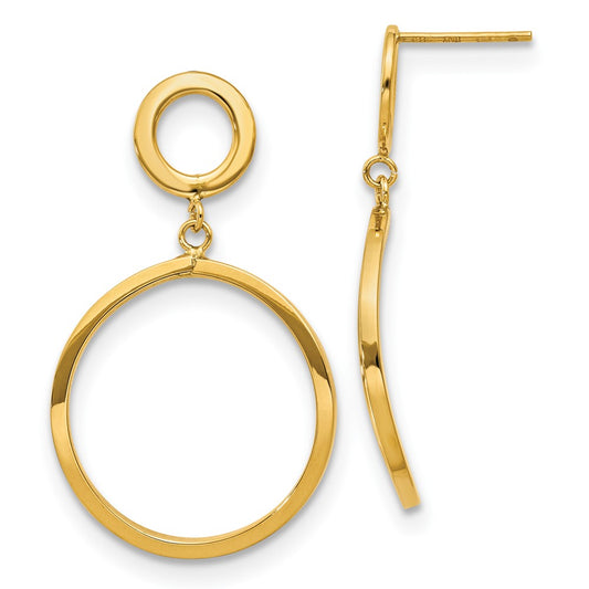 10K Polished Round Post Dangle Earrings