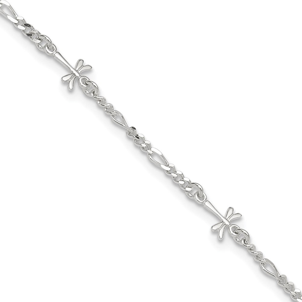 Sterling Silver Polished Dragonfly 8in Plus 1in ext. Anklet 9 inches