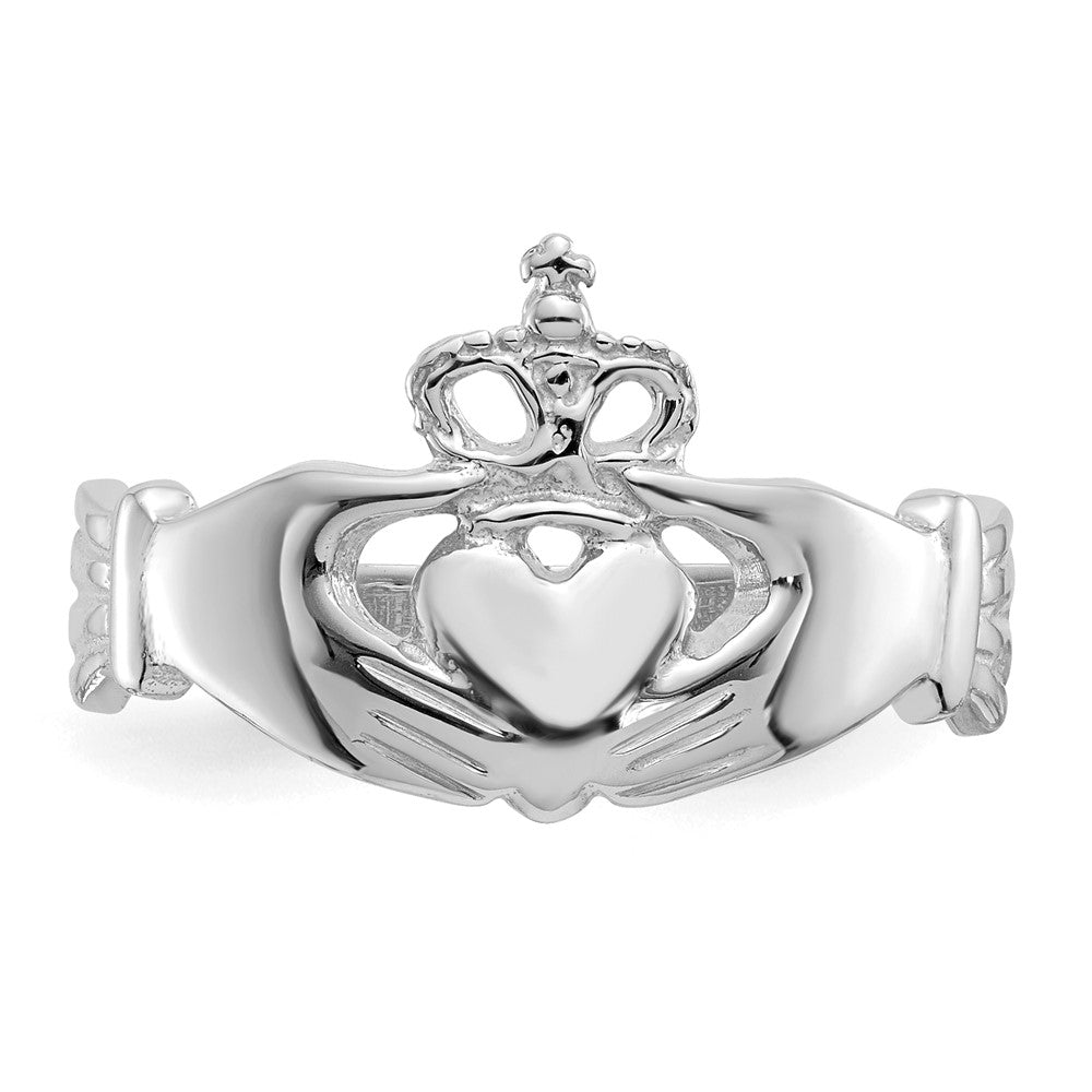 14k White Gold Polished Claddagh Ring Size 7