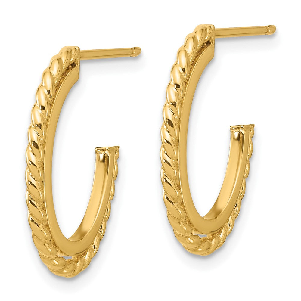 14K Yellow Gold High Polish & Rope Hoop Earrings
