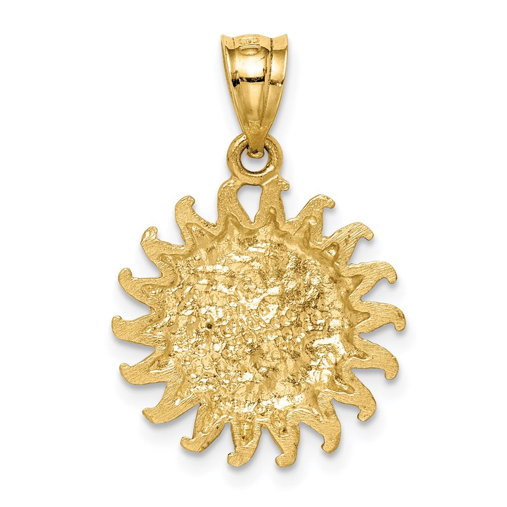14K White Rhodium Brushed Sun and Moon Pendant