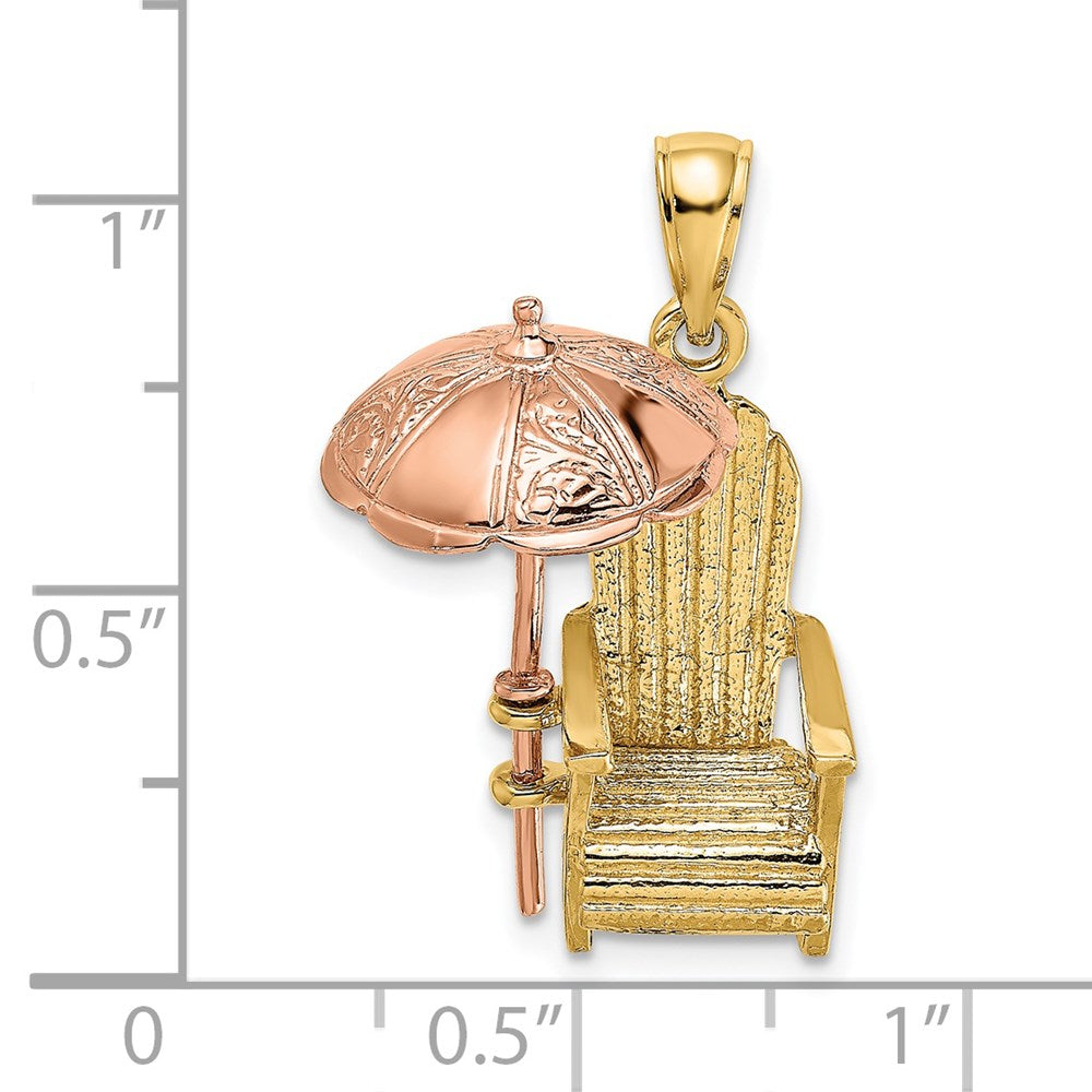 14K Rose and Yellow Gold 3-D Beach Chair w/Umbrella Charm