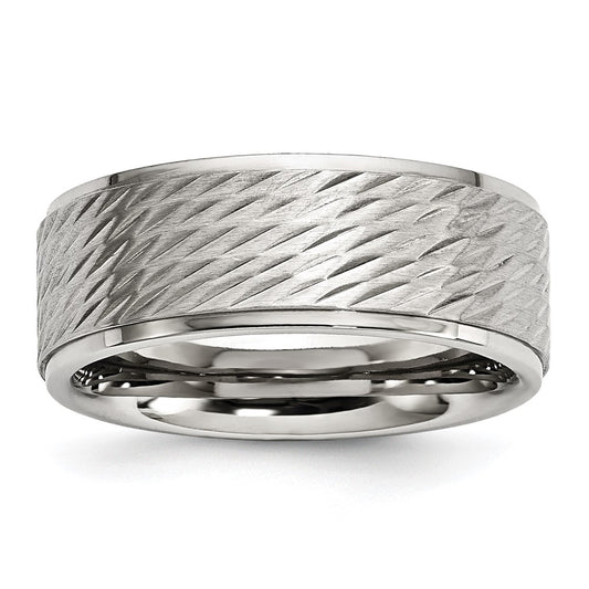 Stainless Steel Polished w/Brushed and Textured Center 7mm Band Size - 11