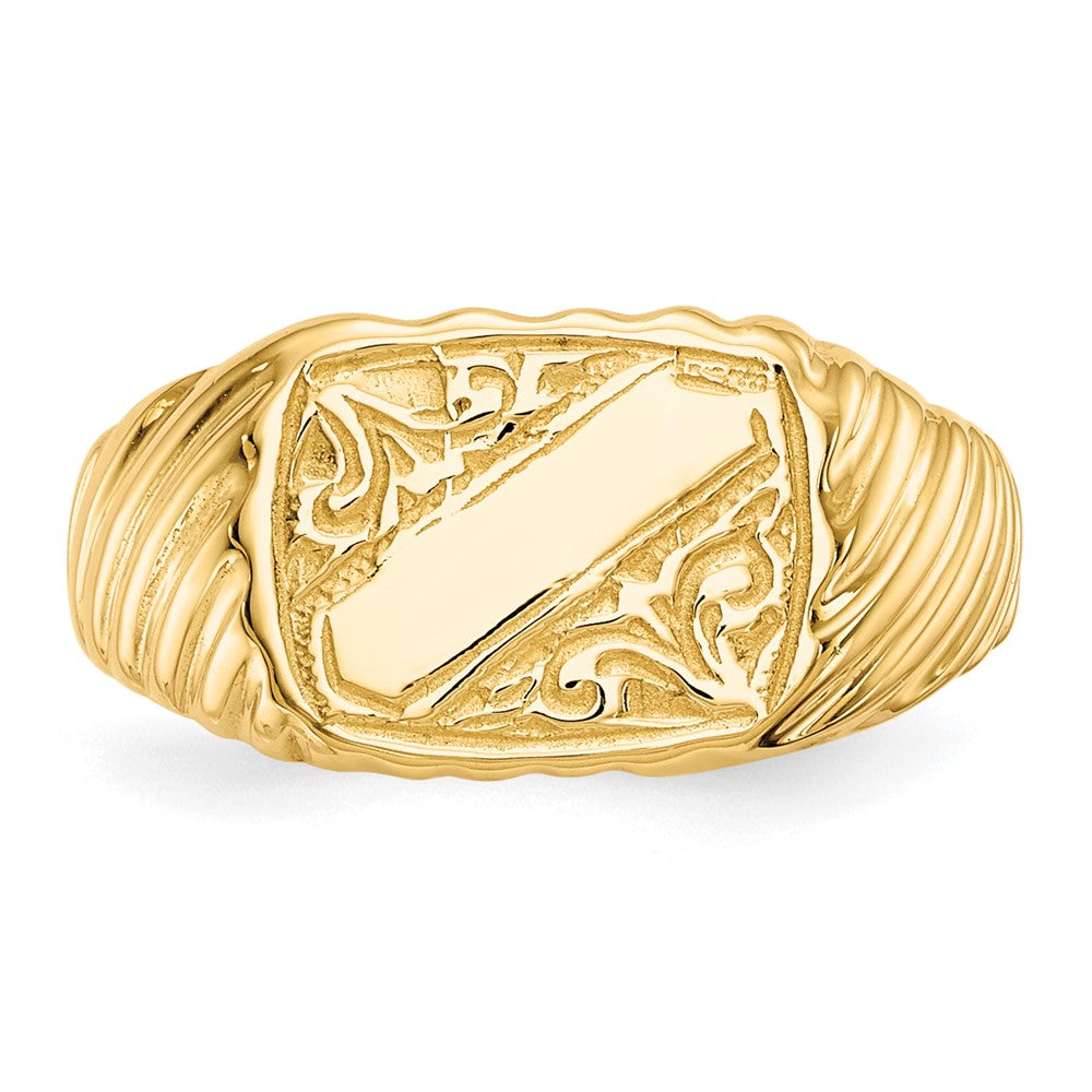 14K Gold Polished Baby Rectangle Signet w/Stripes Ring Size 2.25