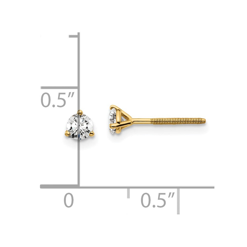 14k Yellow Gold 1/3 ctw Lab Grown Diamond VS+ F+ Round 3 Prong Heavy Wt. Screwback Stud Earrings
