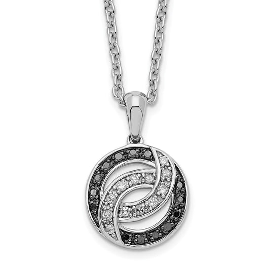 White Night Sterling Silver Rhodium-plated Black and White Diamond 18 Inch Necklace with 2 Inch Extender 18 Inches