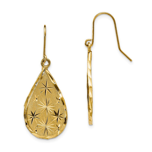 14k Yellow Gold & Diamond Cut Teardrop Dangle Earrings