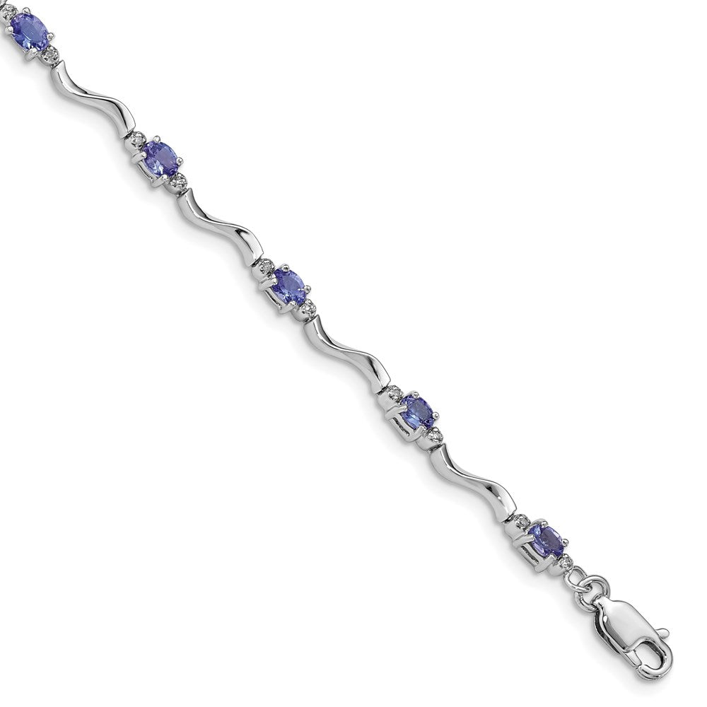 Sterling Silver Rhodium Plated Diamond and Tanzanite Bracelet 7 inches