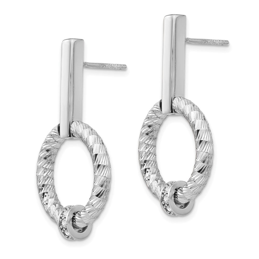 Sterling Silver Polished CZ Diamond-Cut Post Dangle Earrings