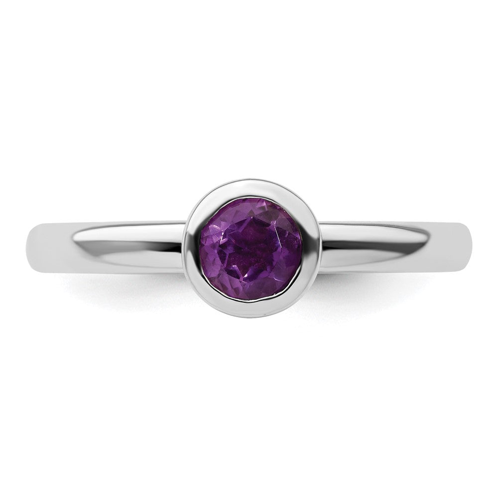 Sterling Silver Stackable Expressions Low 5mm Round Amethyst Ring Size -10