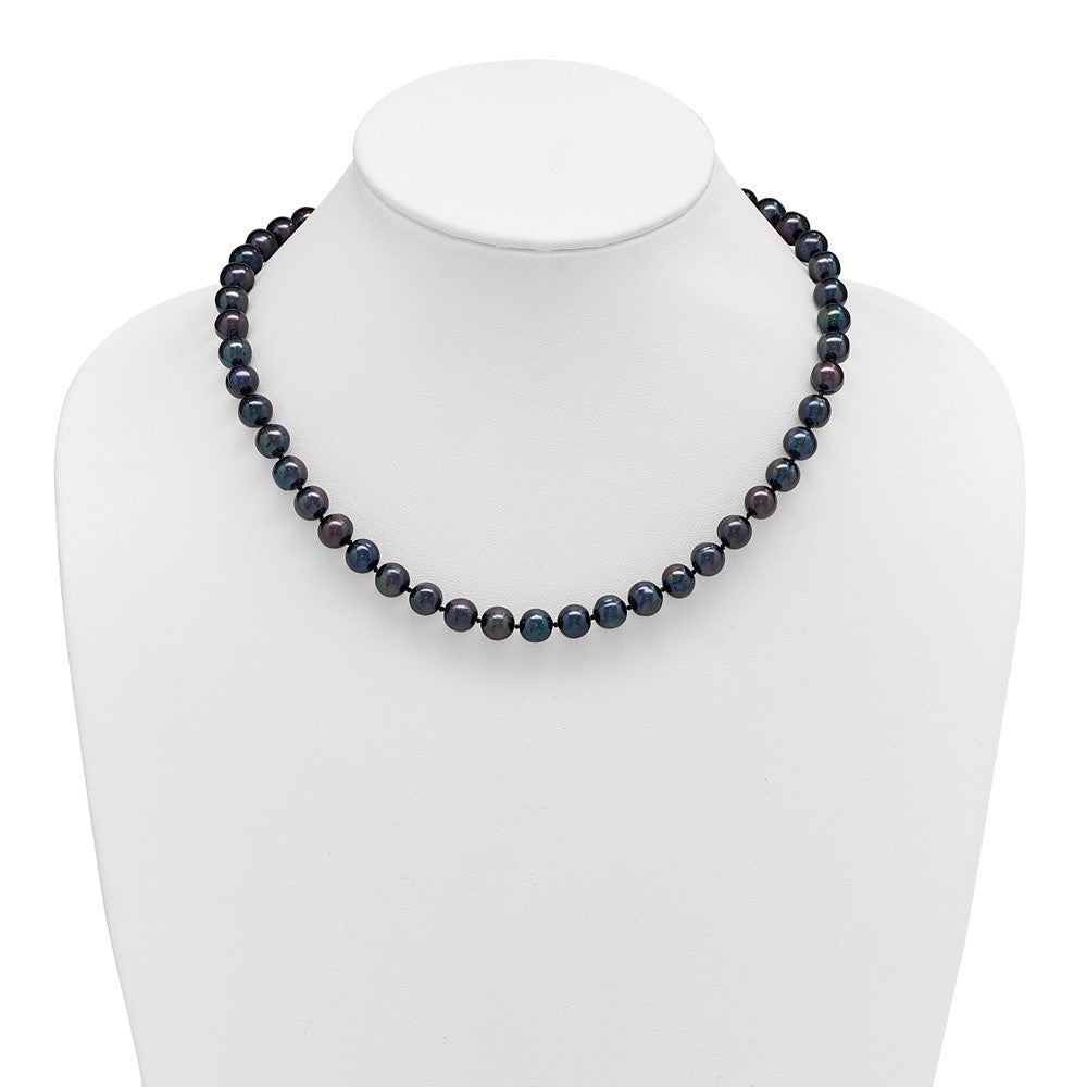 Sterling Silver Rhodium-plated 8-9mm Black Near-Round Freshwater Cultured Pearl 18 inch Necklace 18 Inches