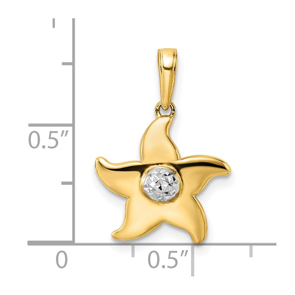 14k and White Rhodium Diamond-cut Starfish Pendant