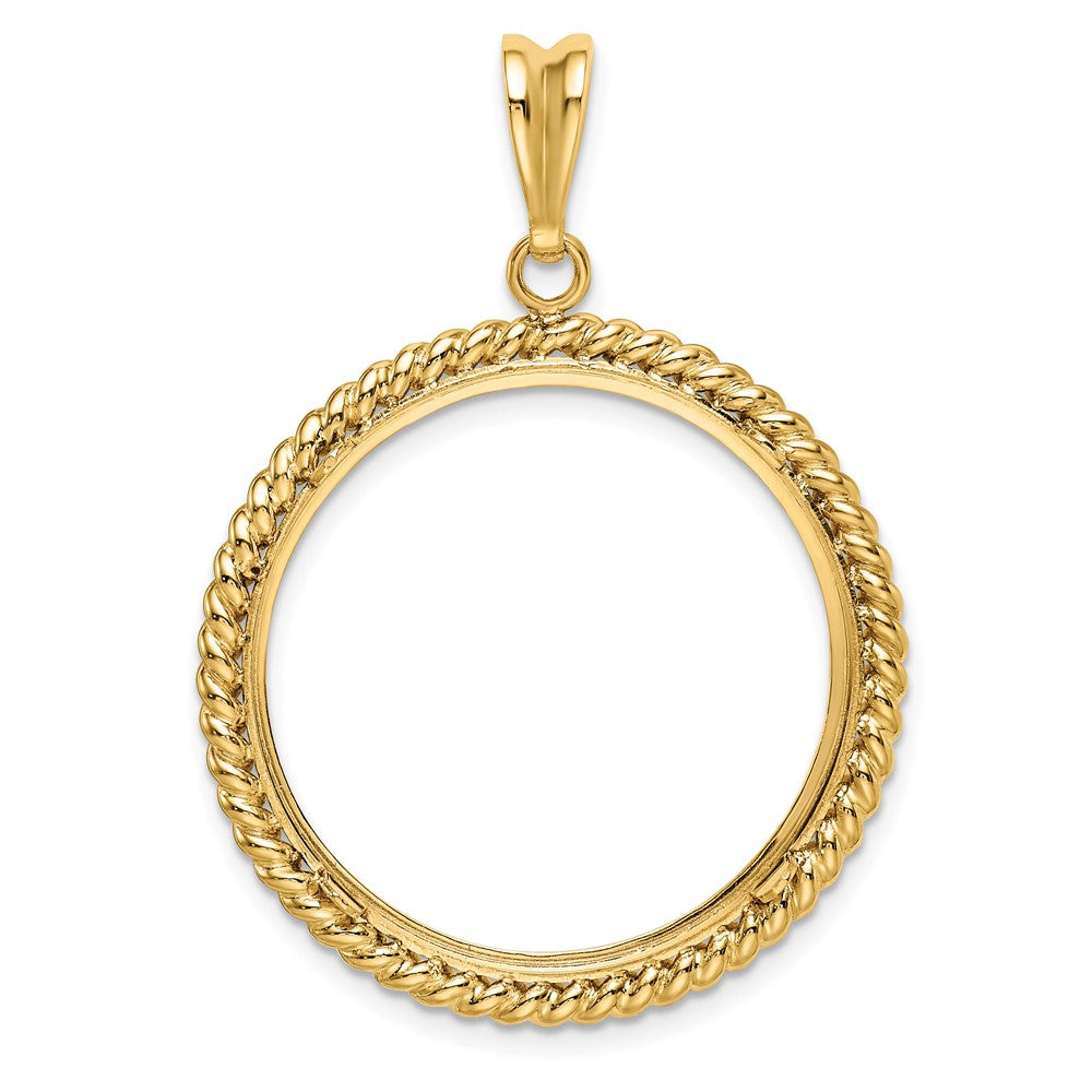 Wideband Distinguished Coin Jewelry 14k Polished with Twisted Wire 27.0mm Prong Coin Bezel Pendant