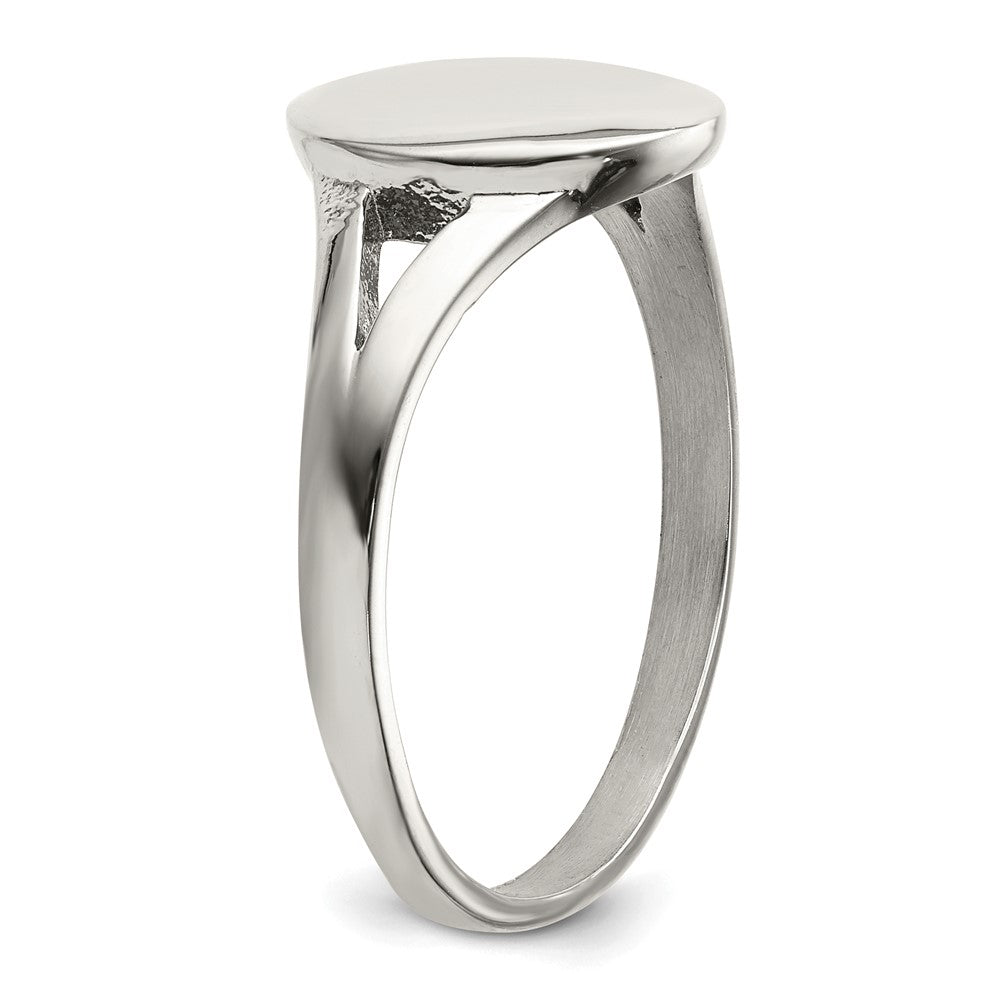 Stainless Steel Polished Oval Disc Ring Size - 8
