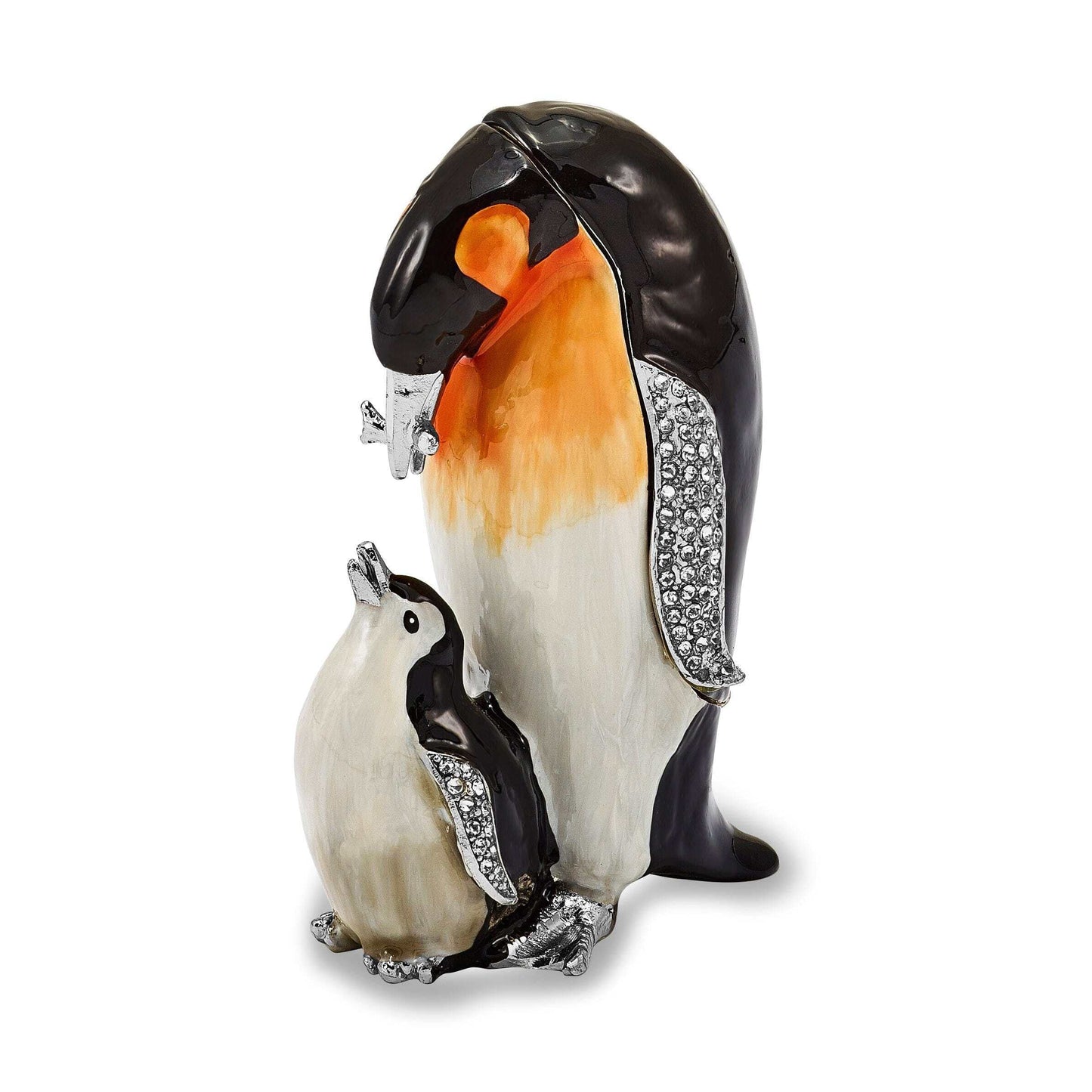 Bejeweled Emperor Penguin & Baby Trinket Box with Charm Pendant