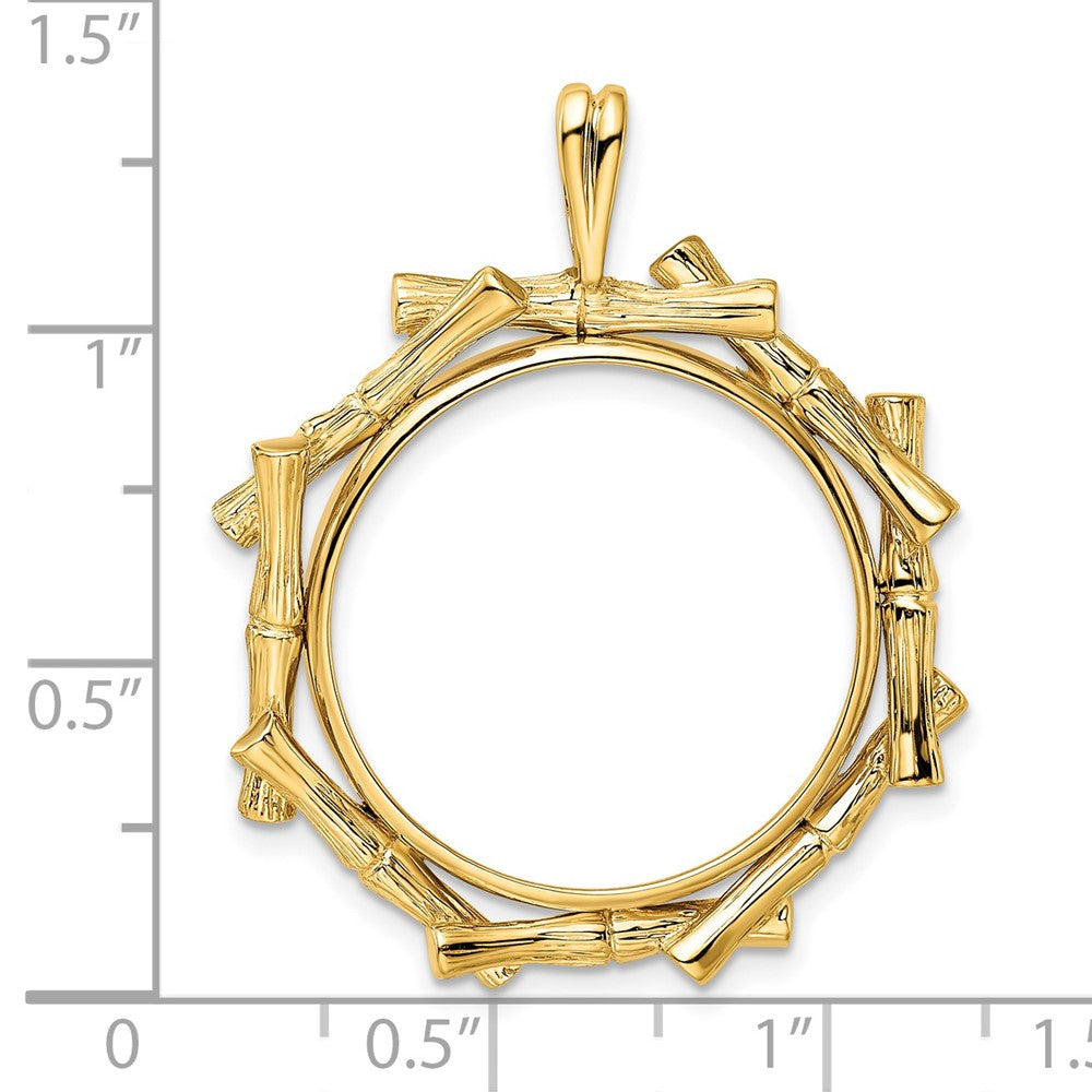 Wideband Distinguished Coin Jewelry 14k Polished and Textured Overlap Bamboo 22.0mm Prong Coin Bezel Pendant
